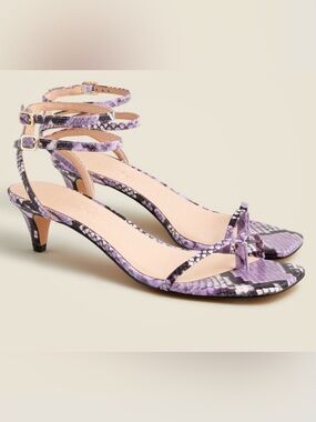 J. Crew Zadie Lilac Snake-Print Strappy Kitten Heels